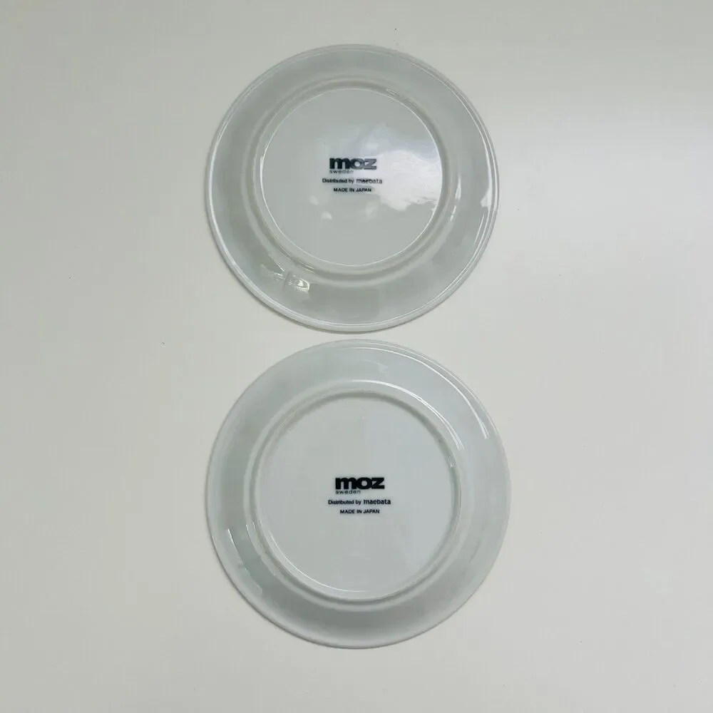 MOZ Sweden Black White Ceramic Moose Rim Appetizer Plates, Set of 2
